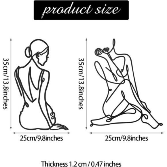 Metal Wall Art Set of 2 Abstract Woman Modern Minimalist Home Decor Black Art - Picture 3 of 8